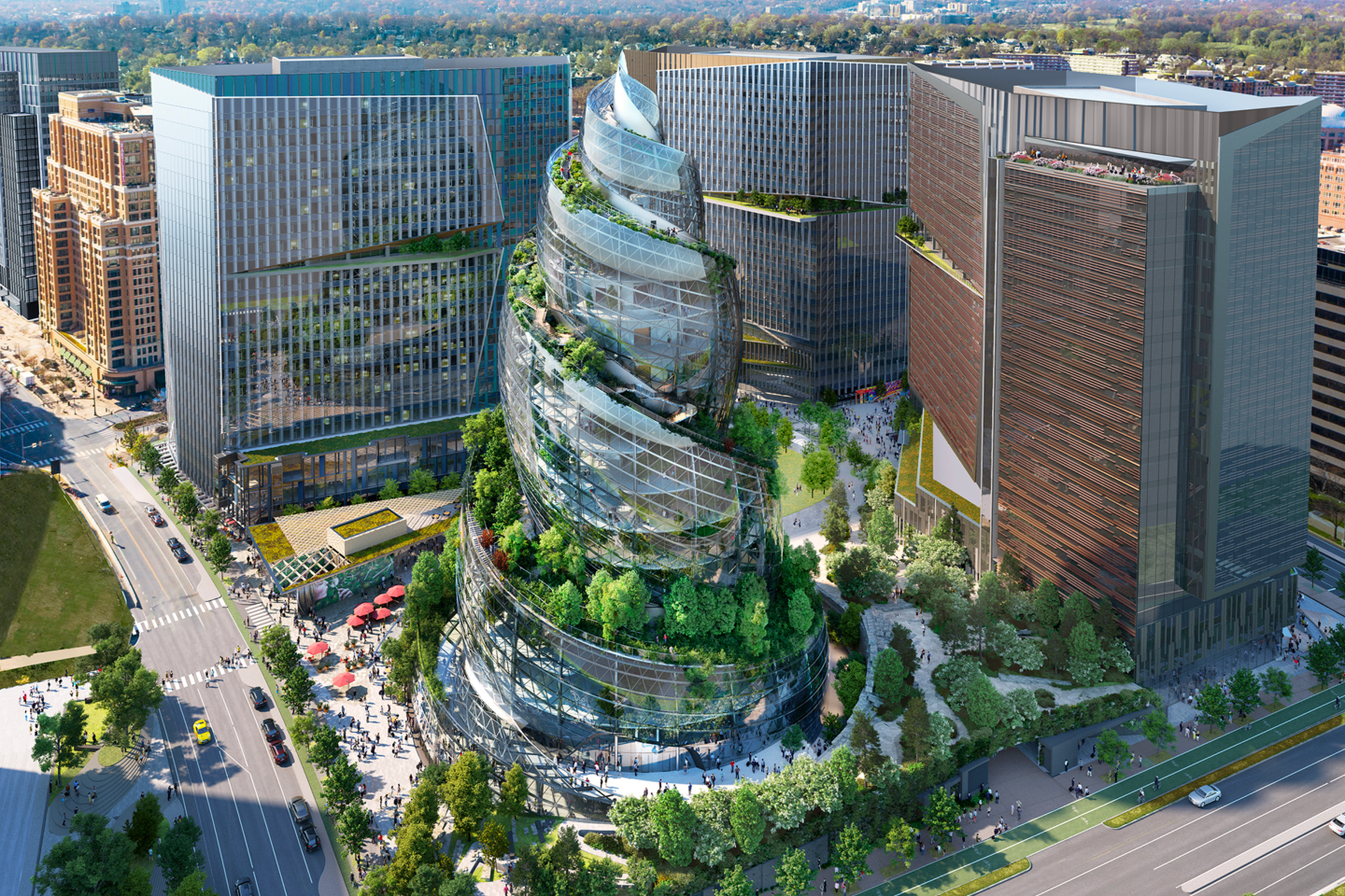 Amazon HQ2 rendering showing the Helix.