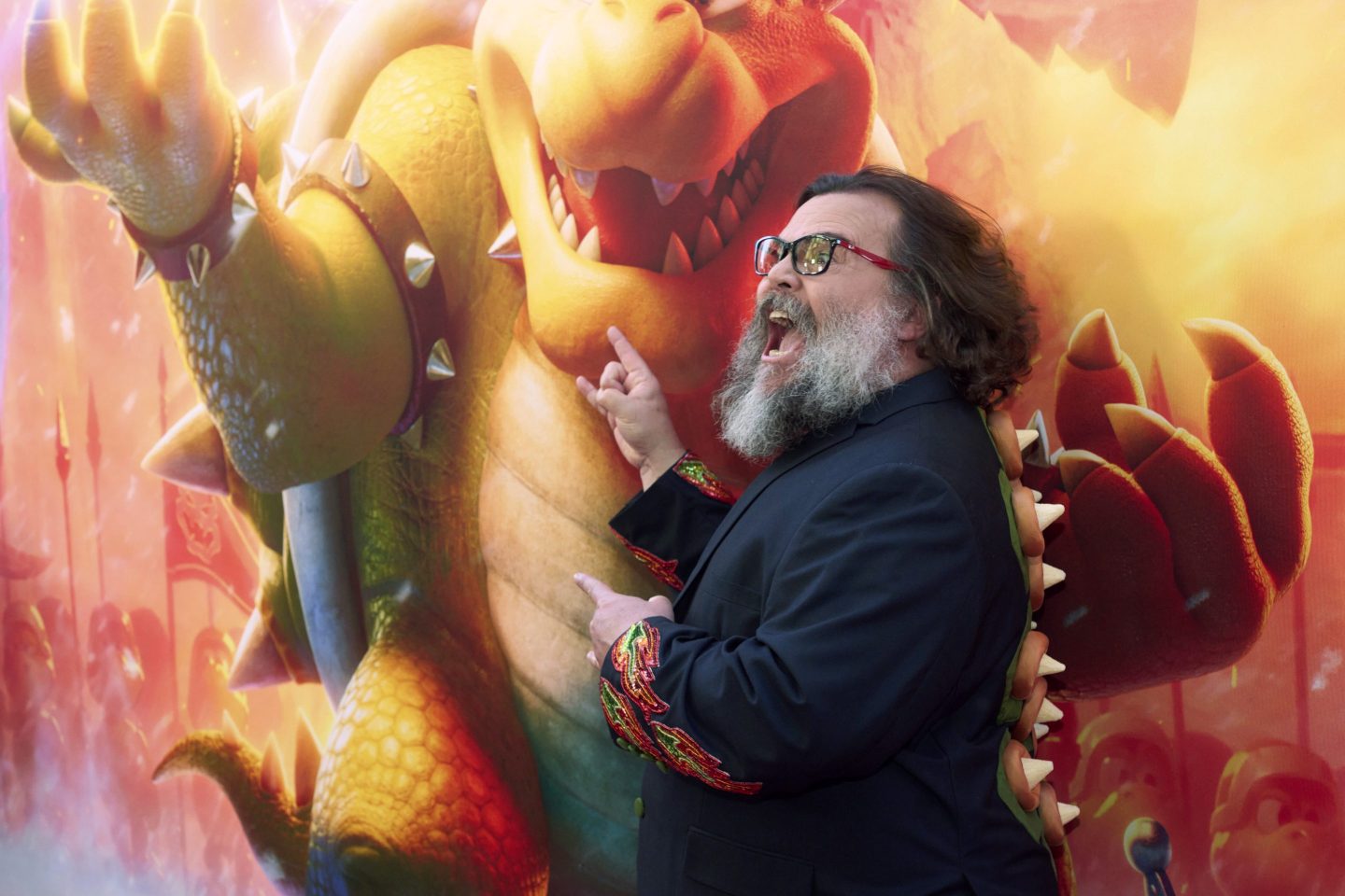 Jack Black arrives at the premiere of "The Super Mario Bros. Movie," Saturday, April 1, 2023, at Regal LA Live in Los Angeles. 