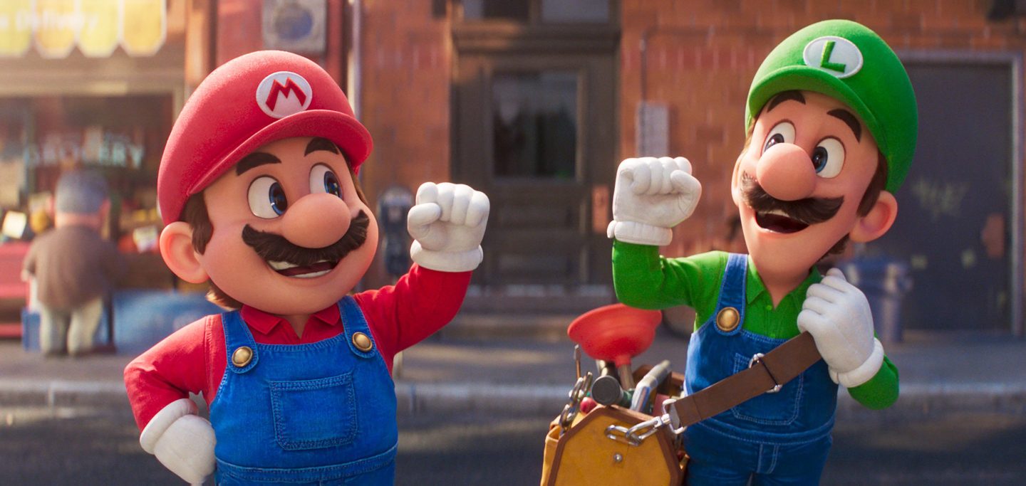 Mario voiced by Chris Pratt, left, and Luigi voiced by Charlie Day appear in Nintendo's "The Super Mario Bros. Movie."