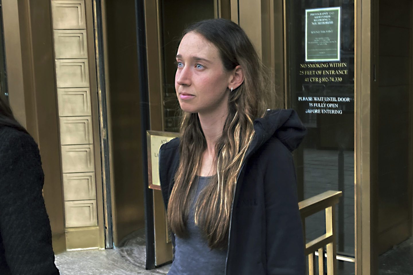 Charlie Javice pictured outside Manhattan Federal Court in April 2023