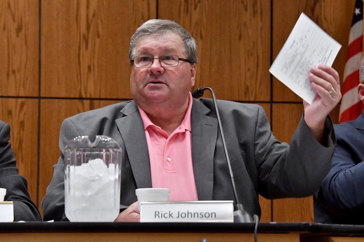 Rick Johnson chairs the committee as it meets before a capacity crowd in Lansing, Mich., June 26, 2017, at the first open meeting of the Michigan Medical Marijuana Board.