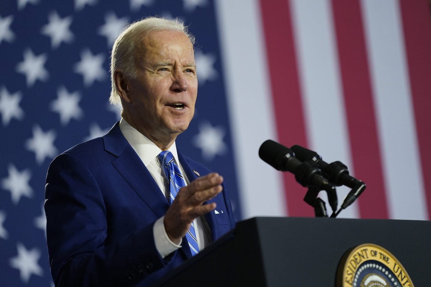 President Joe Biden speaks about his administration's plans to protect Social Security and Medicare and lower healthcare costs, Thursday, Feb. 9, 2023, at the University of Tampa in Tampa, Fla.
