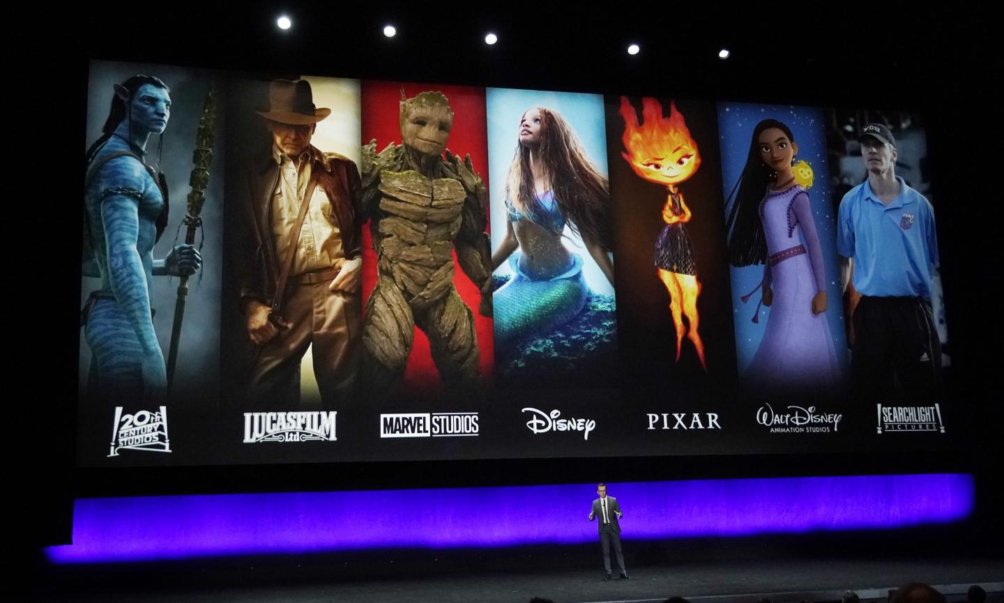 Tony Chambers, the head of theatrical distribution for Disney Entertainment, addresses the audience during the Walt Disney Studios presentation at CinemaCon 2023, the official convention of the National Association of Theatre Owners (NATO) at Caesars Palace, Wednesday, April 26, 2023, in Las Vegas.