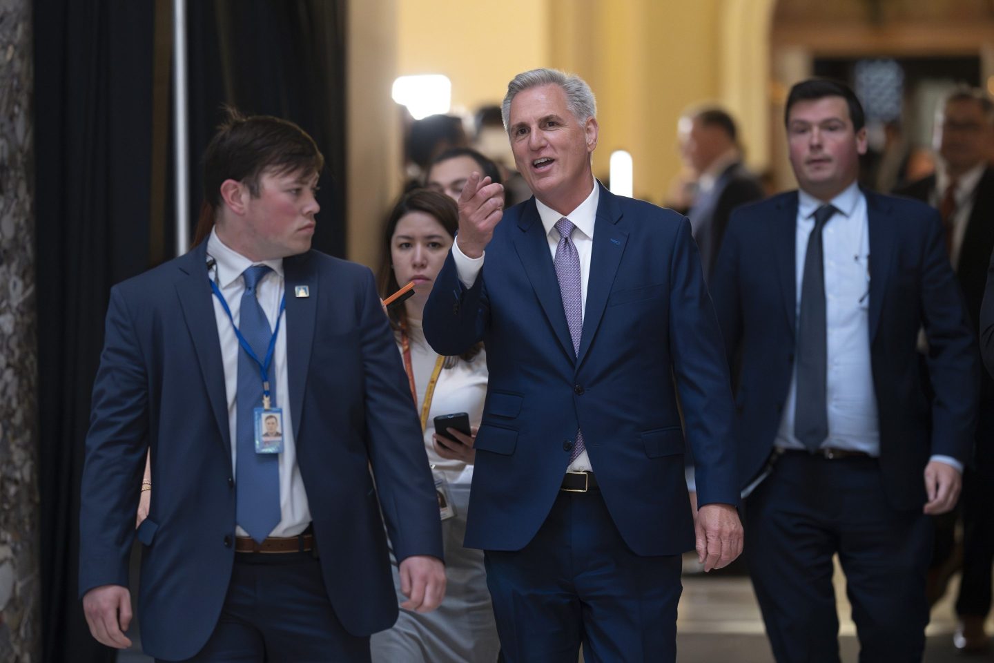 Speaker of the House Kevin McCarthy, R-Calif., walks from the chamber just after the Republican majority in the House narrowly passed a sweeping debt ceiling package as they try to push President Joe Biden into negotiations on federal spending, at the Capitol in Washington, on April 26, 2023.