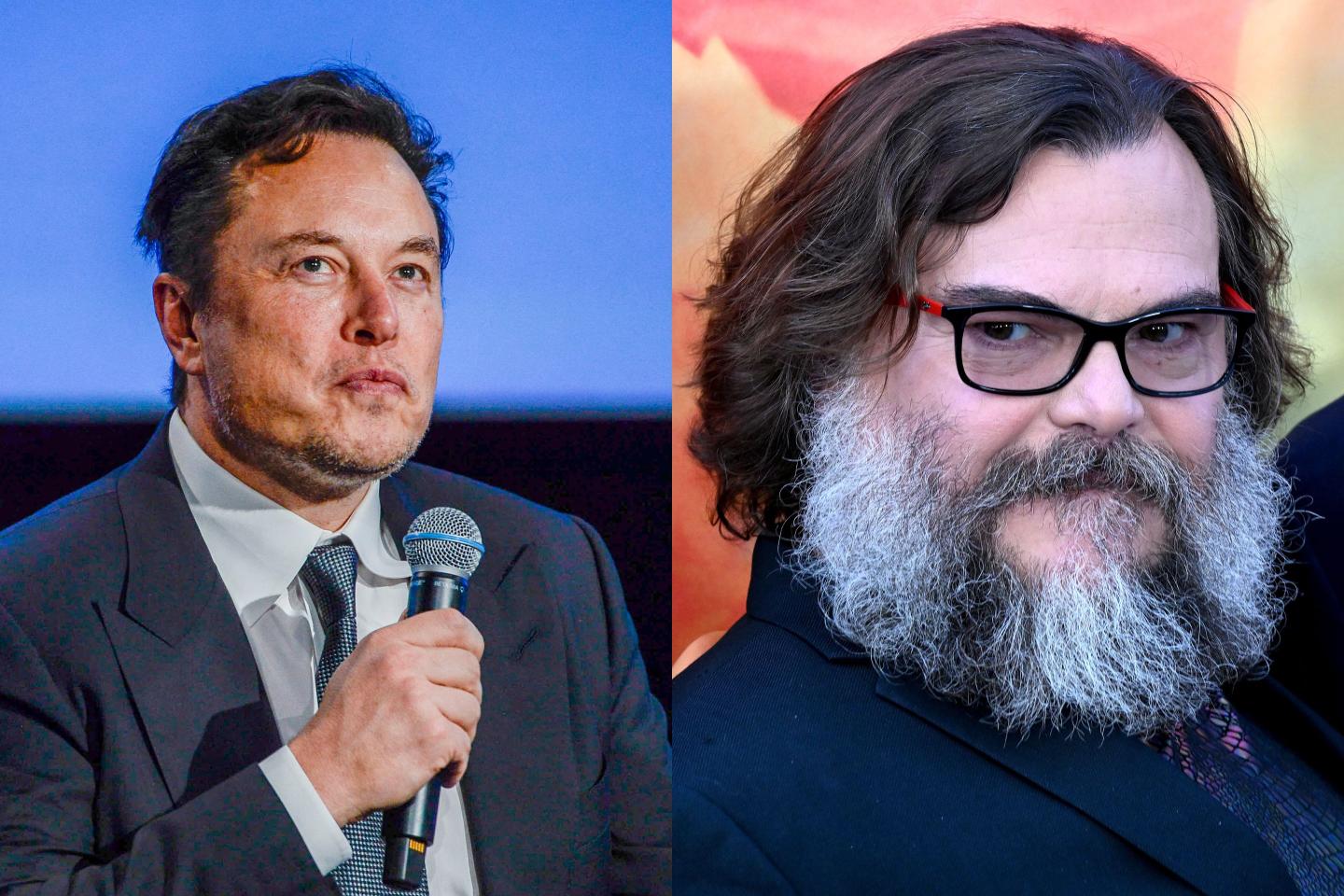 Elon Musk, CEO of Twitter (left), and actor Jack Black (right)