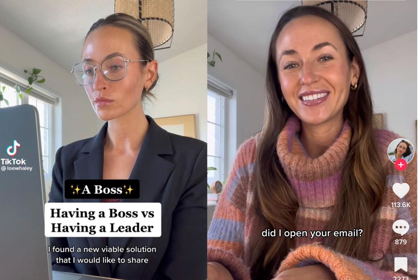 Laura Whaley, a TikTok content creator, pictured in two videos.
