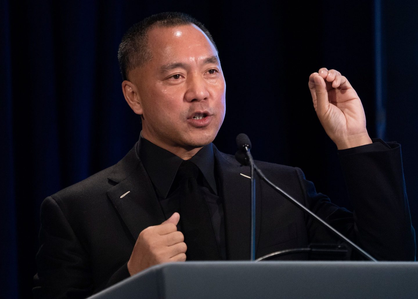 Fugitive Chinese billionaire Guo Wengui hold a news conference on November 20, 2018 in New York, on the death of of tycoon Wang Jian in France on July 3, 2018.