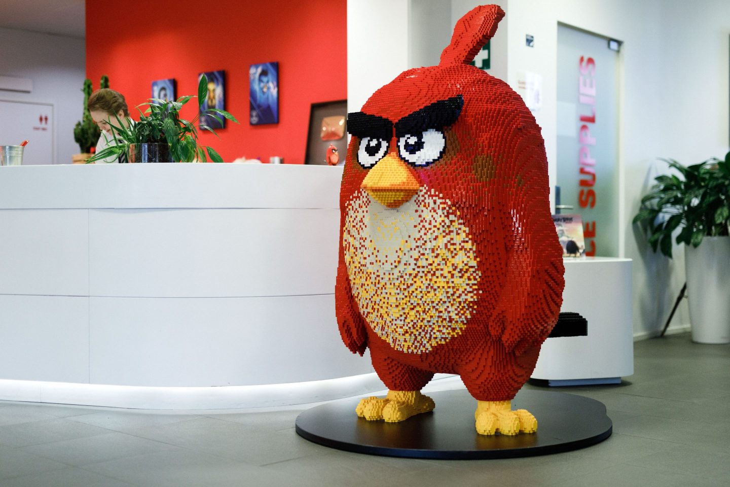 A model of Angry Birds character 'Red' sits on display inside the reception area of the Rovio Entertainment Oy headquarters in Espoo, Finland, on Feb. 28, 2019.