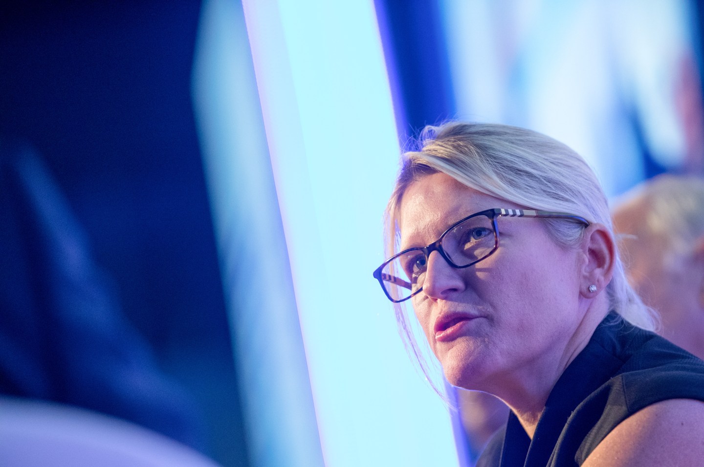 Joanna Geraghty, president and chief operating officer of JetBlue Airways Corp., speaks during a panel session at the World Aviation Festival in London, U.K., on Thursday, Sept. 5, 2019.