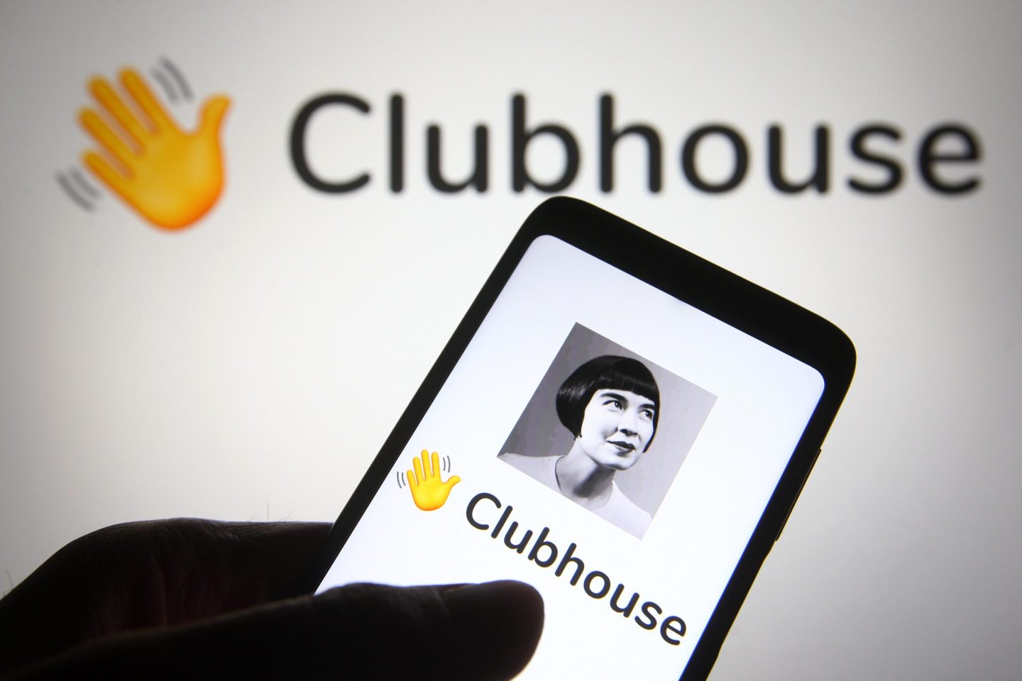 In this photo illustration the Clubhouse logo is seen on a smartphone