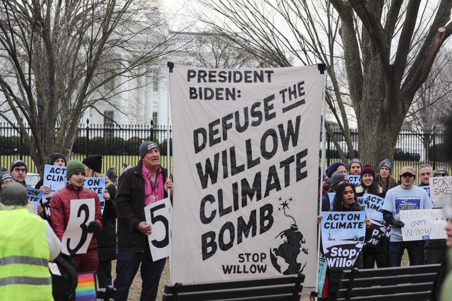 Climate activists gather to protest with demanding President Biden stop the Willow Project