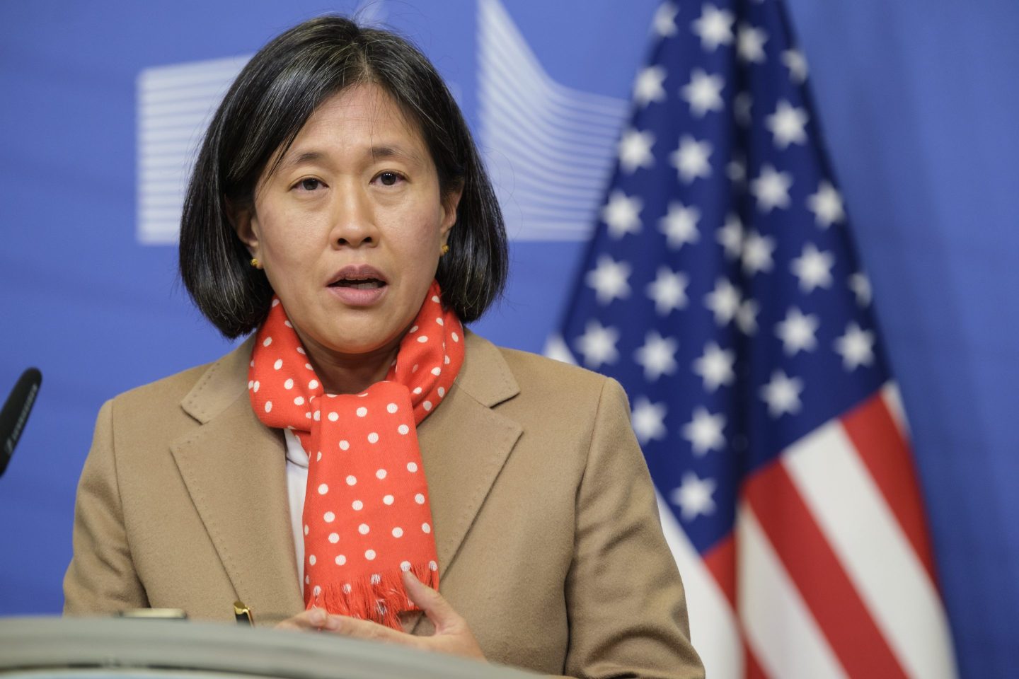 U.S. Trade Representative Katherine Tai, pictred above in January 2022, called for greater "friendshoring" in a Wednesday speech at American University.