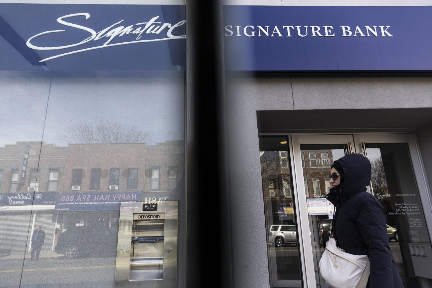 Signage outside a Signature Bank branch Brooklyn, N.Y.