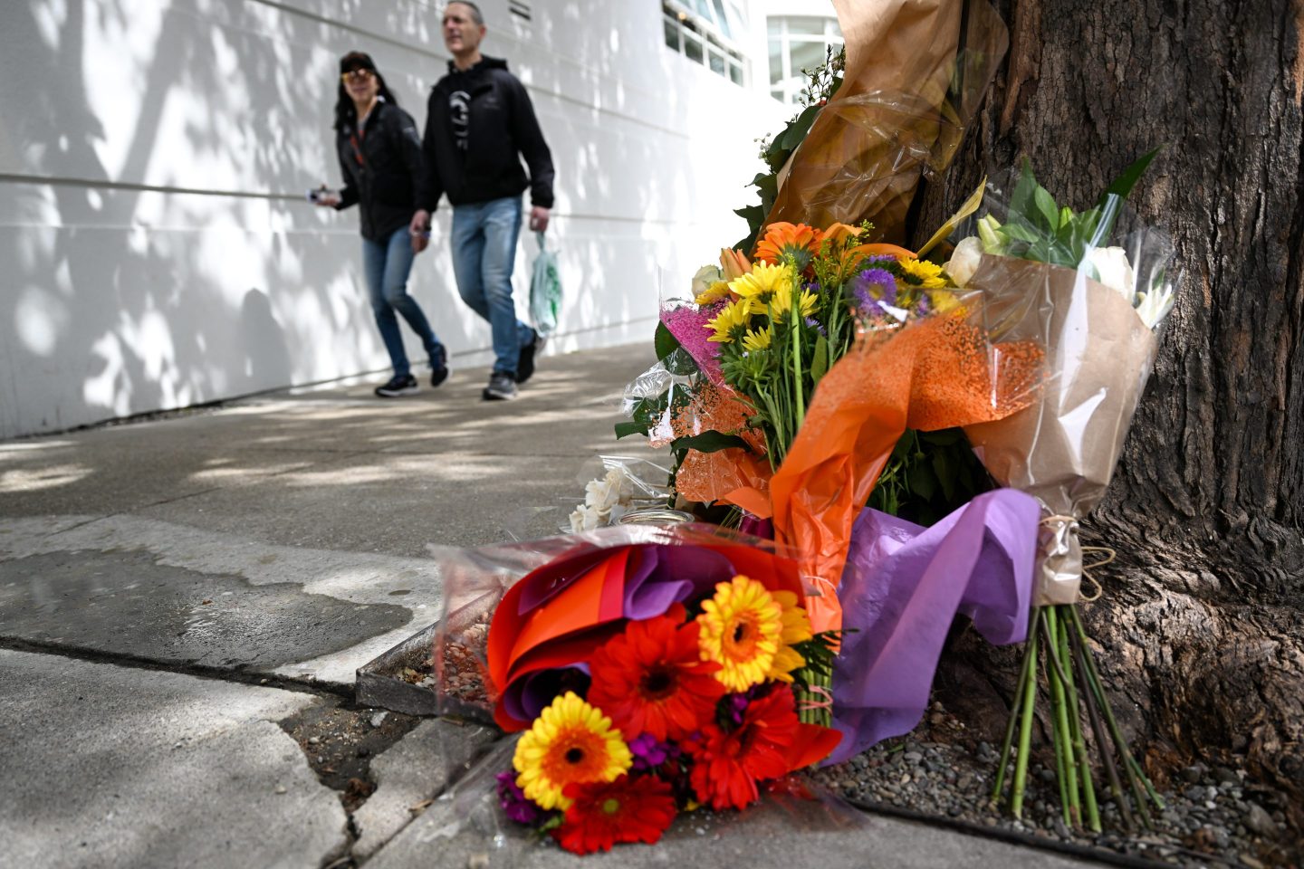 Flowers and cards left as people paying tribute to Bob Lee near the Portside apartment building in San Francisco, California, United States on April 7, 2023.