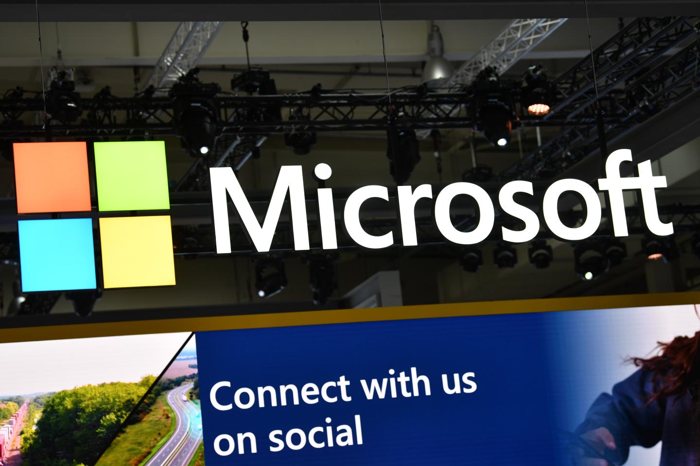 Microsoft's logo hung at a fair.