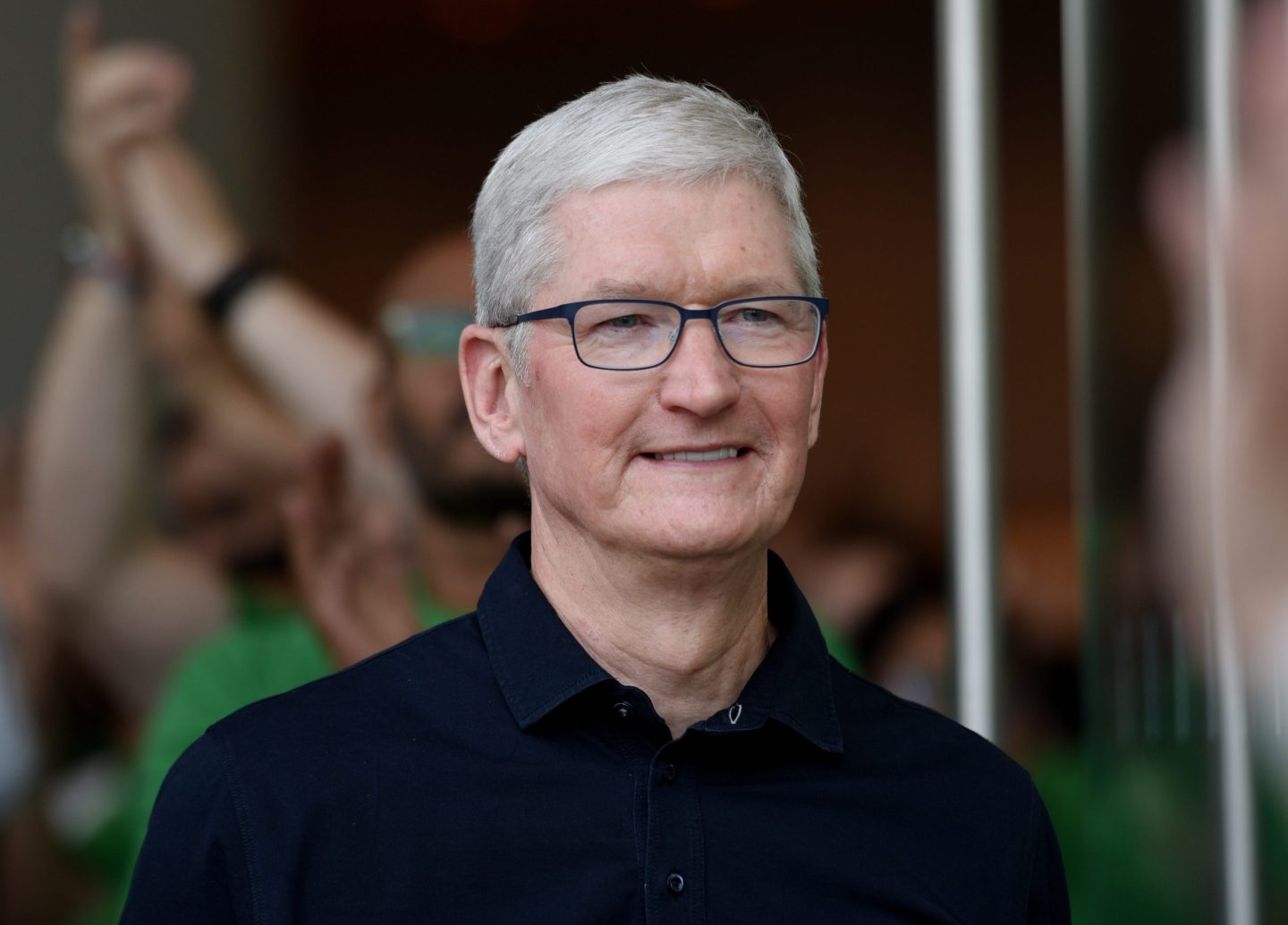 Tim Cook, chief executive officer of Apple Inc., smiles as he greets customers during the opening of the new Apple BKC store in Mumbai, India, on Tuesday, April 18, 2023.