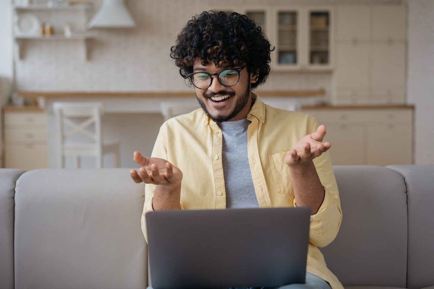 A person participating in a remote job interview