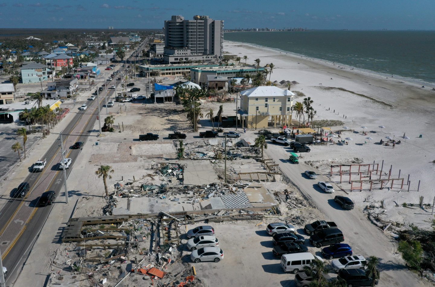 Cleared lots are all that remain of some homes and businesses that were destroyed by Hurricane Ian in January in Fort Myers Beach, Fla.