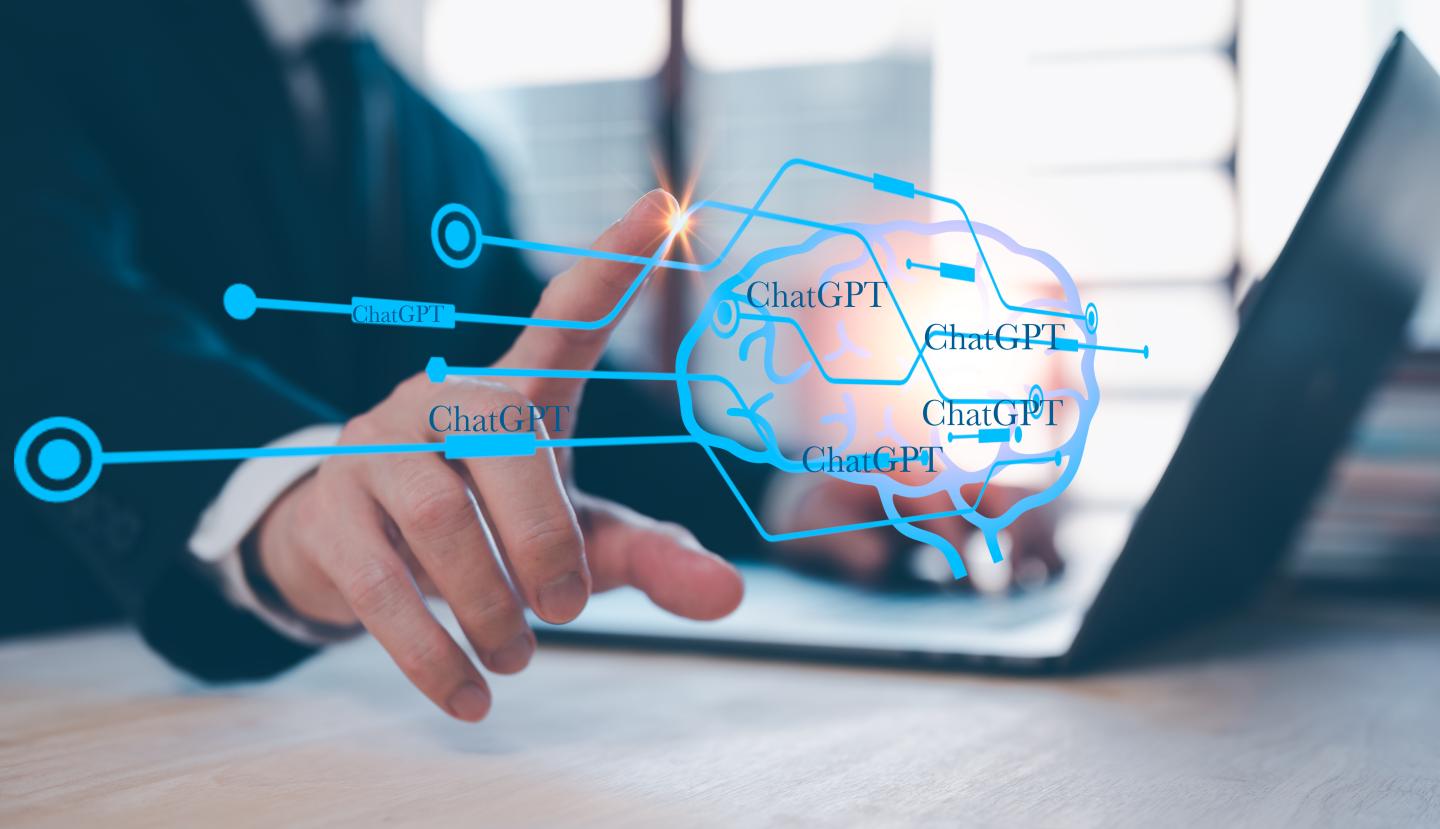 ChatGPT Chat with AI or Artificial Intelligence. businessman chatting with a smart AI or artificial intelligence using an artificial intelligence chatbot developed by OpenAI.