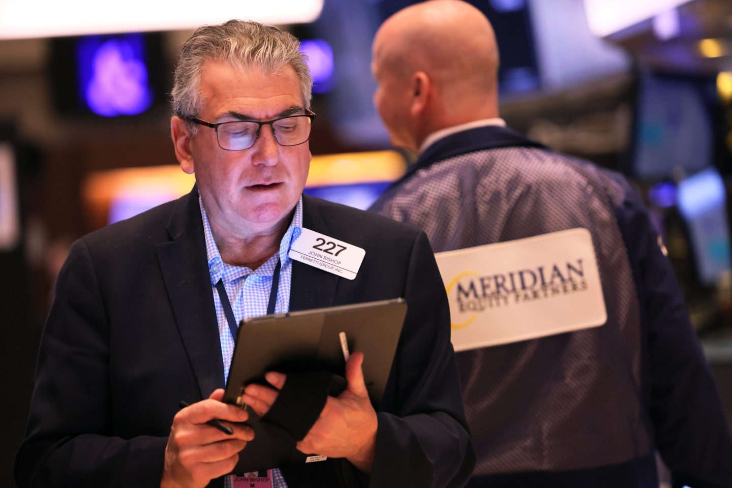 On the floor of the New York Stock Exchange during morning trading, April 10, 2023.