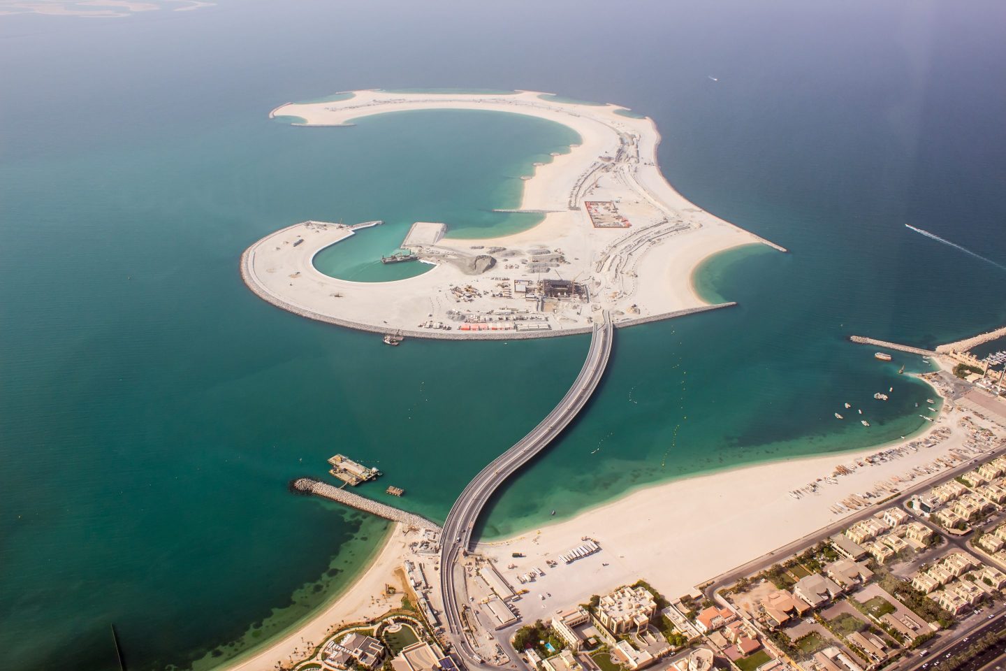A relatively undeveloped artificial island off the coast of Dubai