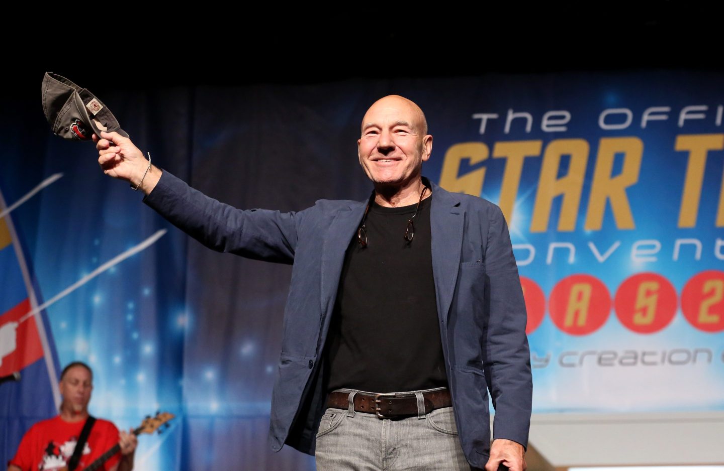 Actor Sir Patrick Stewart speaks during the 14th annual official Star Trek convention
