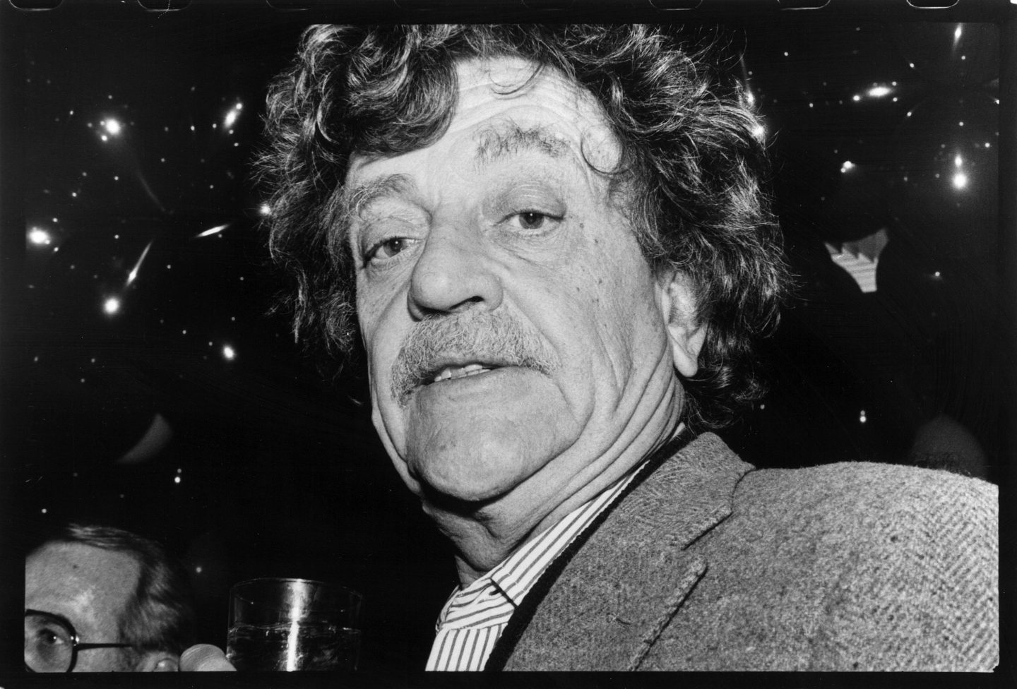 American author Kurt Vonnegut, Jr. (1922 - 2007) poses for a photo in April 1988 at a party for the 25th anniversary of Elaine's restaurant in New York City, New York.