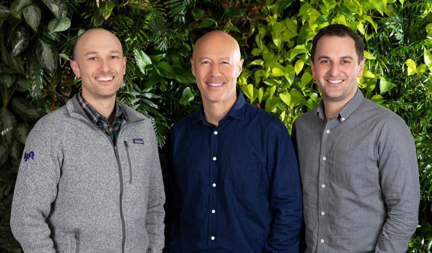 Lyft CEO David Risher (center) wants remote workers back in the office. Above he’s flanked by Lyft cofounders Logan Green (left) and John Zimmer.
