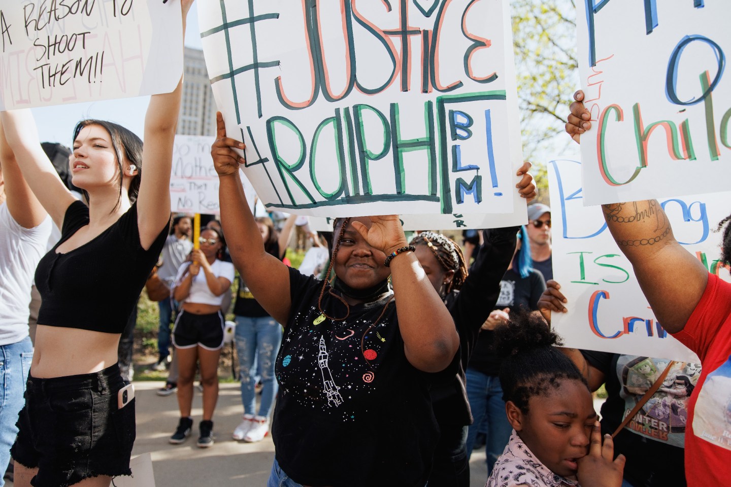 Protesters attend a rally for Black teen Ralph Yarl in front of U.S. District Court in Kansas City, Missouri.