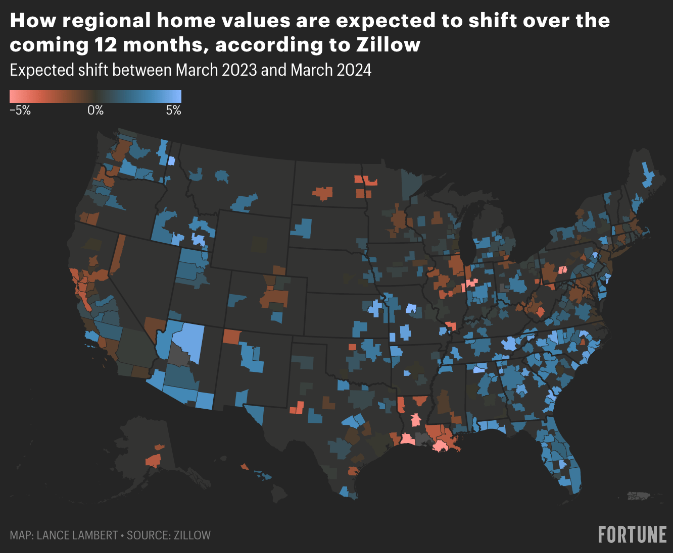 How U.S. regional home prices are expected to shift over the next 12 months, according to Zillow