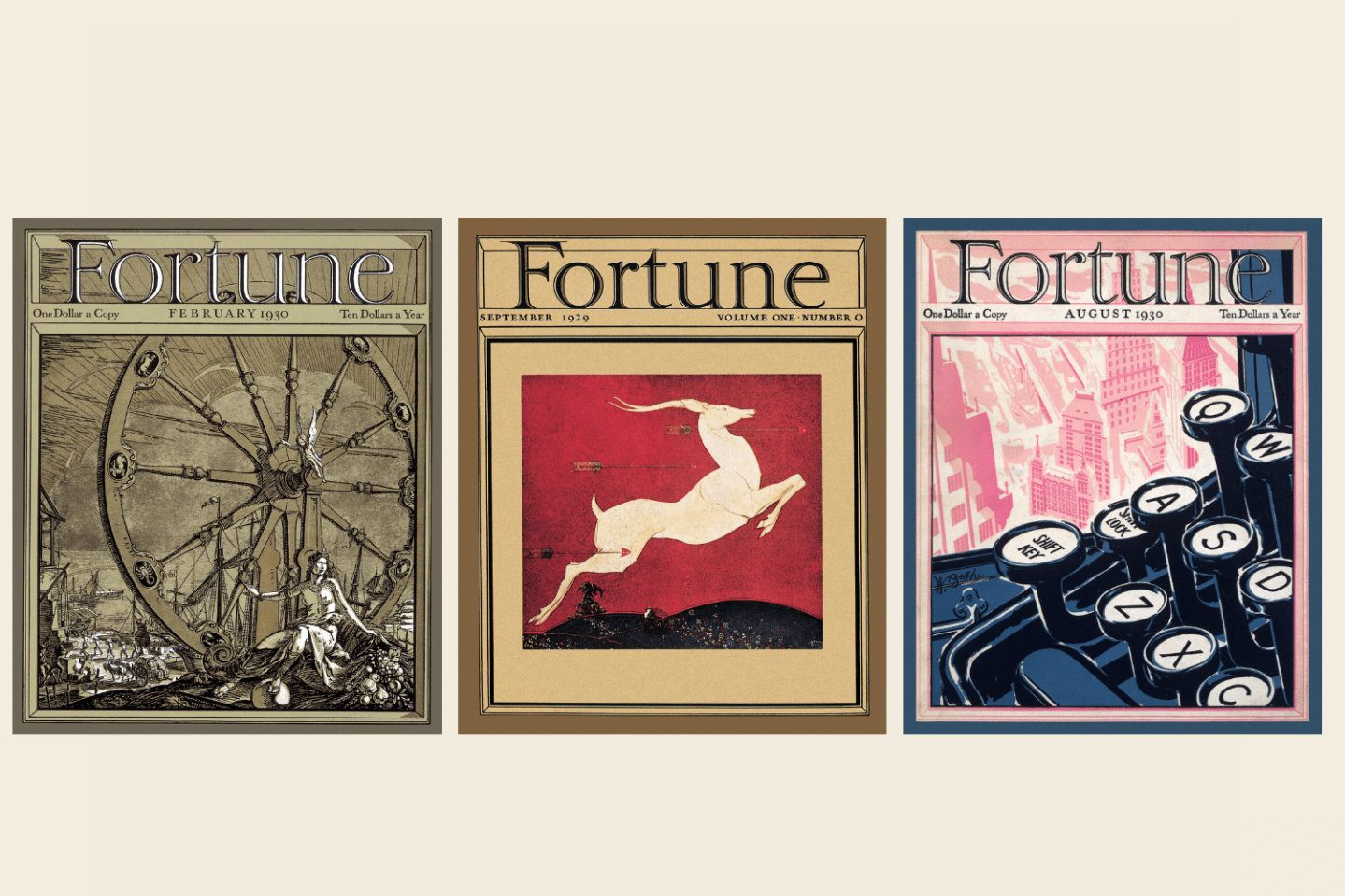 Photo of three early Fortune covers