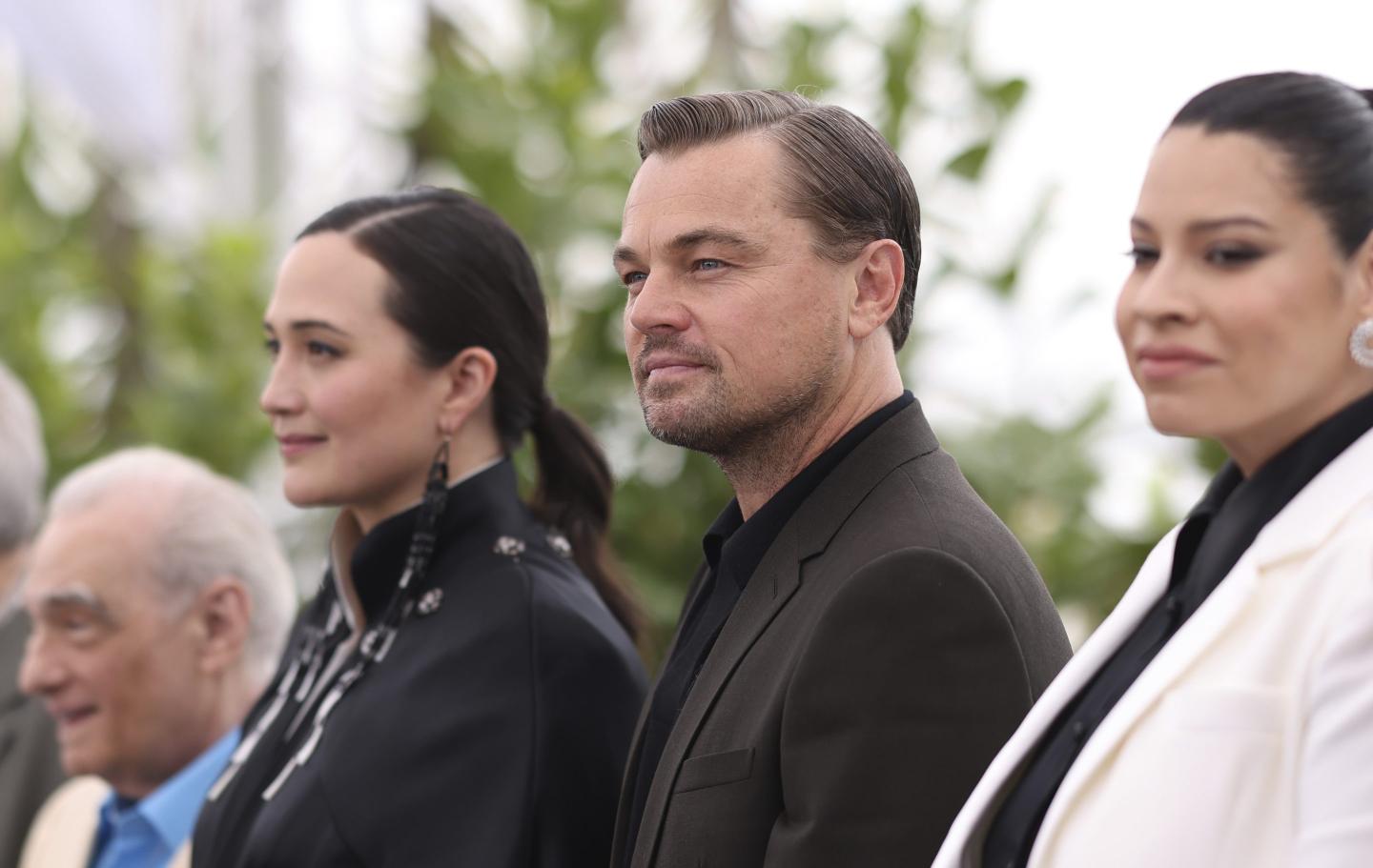 Martin Scorsese, from left, Lily Gladstone, Leonardo DiCaprio and Cara Jade Myers