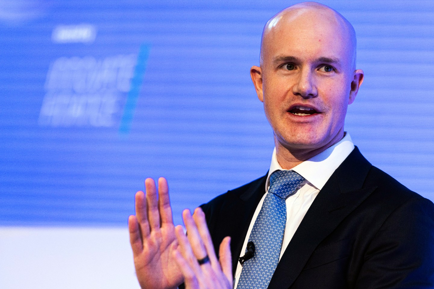 Brian Armstrong, CEO of Coinbase Global Inc., speaks at the IFGS 2023 summit in London on April 18, 2023.