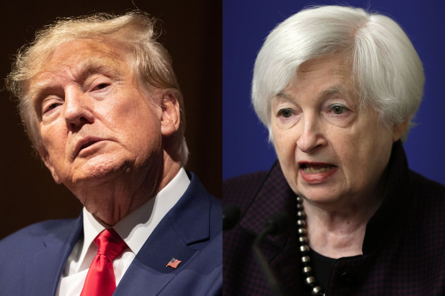 Left: Former president Donald Trump. Right: Treasury Secretary Janet Yellen.