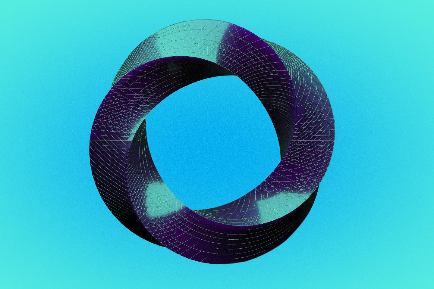 Digital generated image of purple looped twisted shape against purple background.