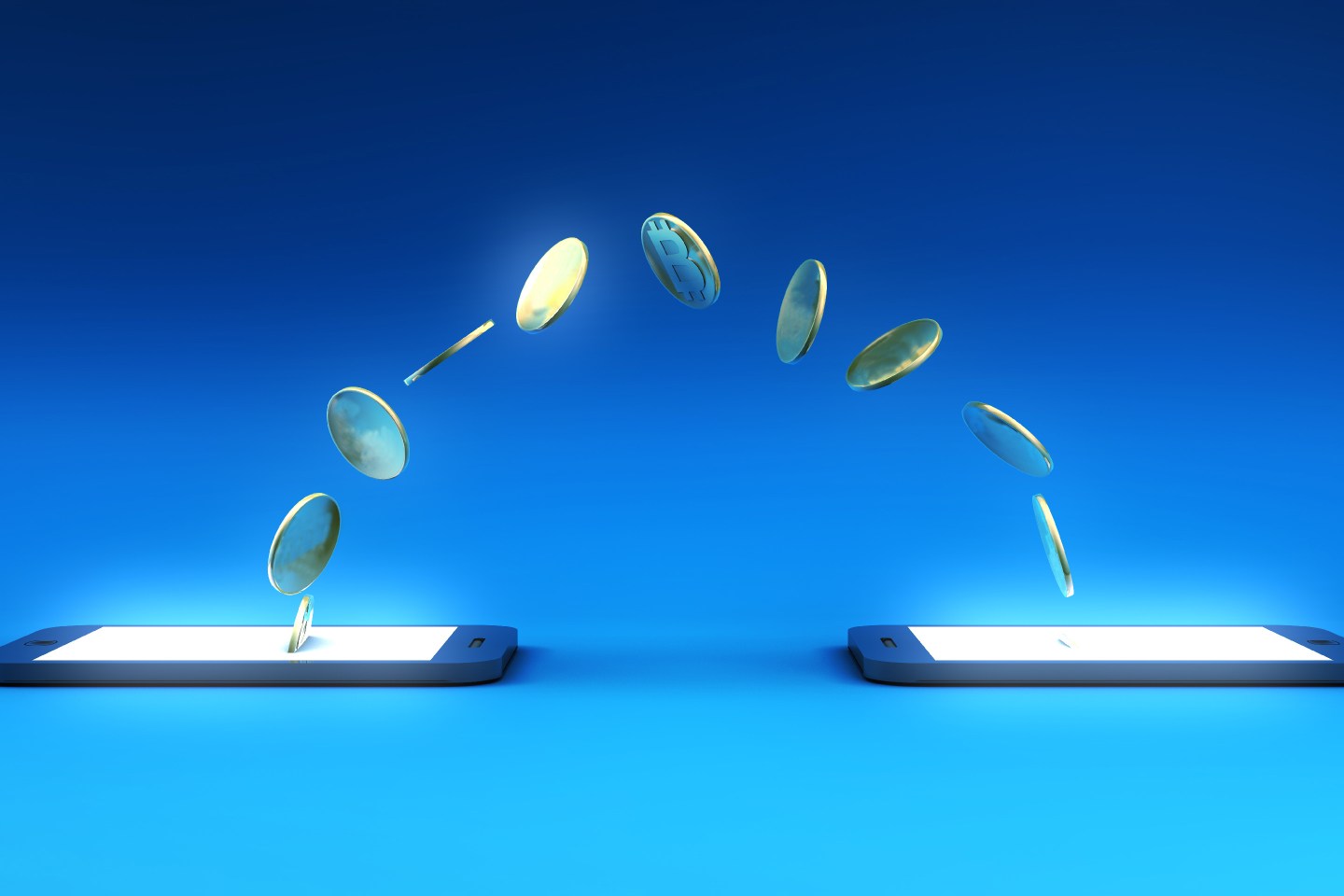 Digital Wallet with Smartphones Sending Receiving Bitcoins.