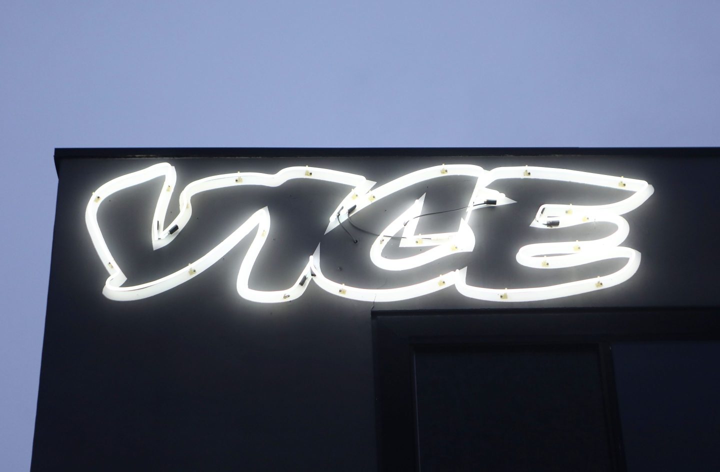 Vice Media offices display the Vice logo at dusk