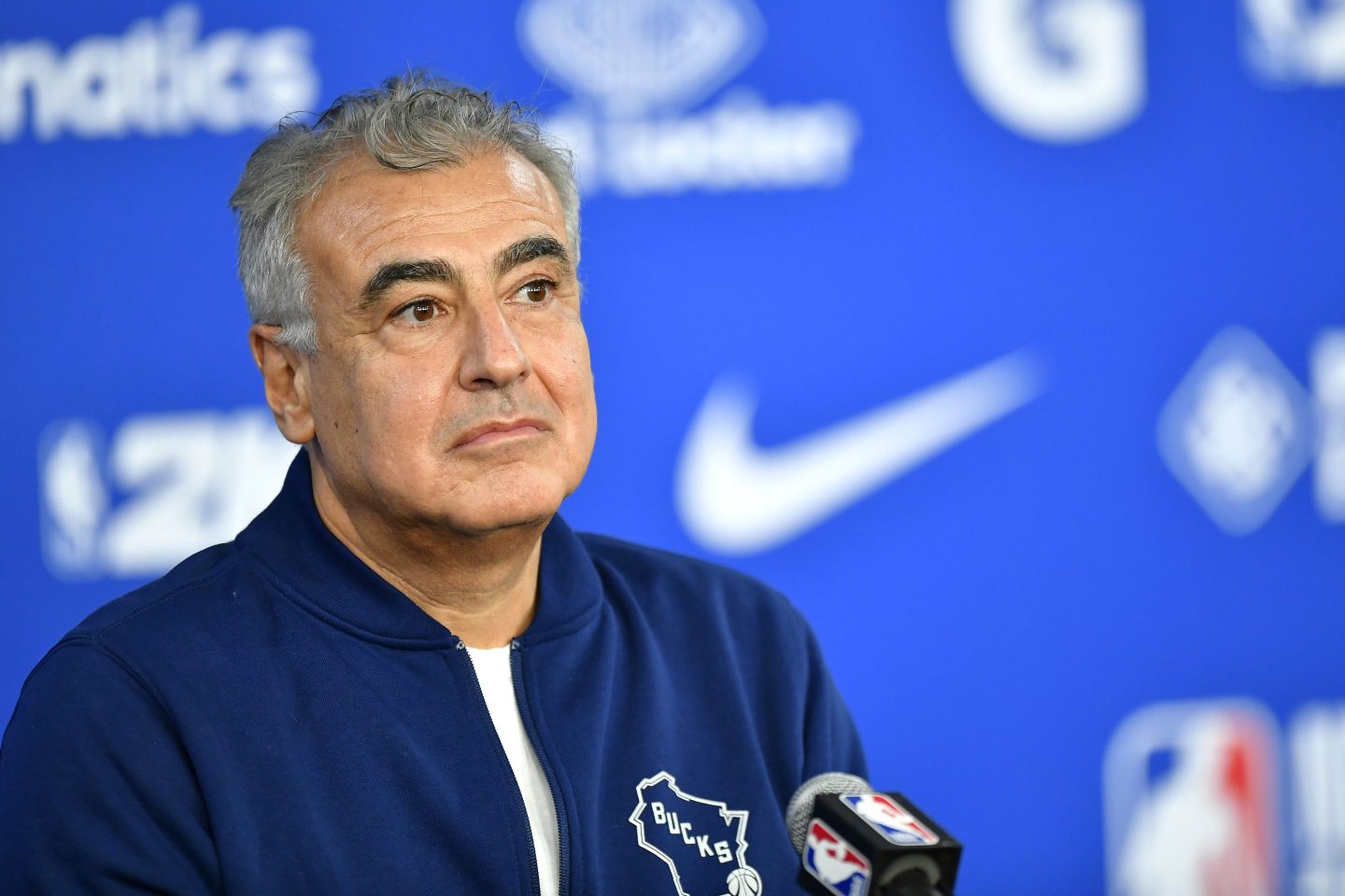 Marc Lasry attends a press conference before the NBA Paris Game match between Charlotte Hornets and Milwaukee Bucks on January 24, 2020 in Paris, France.