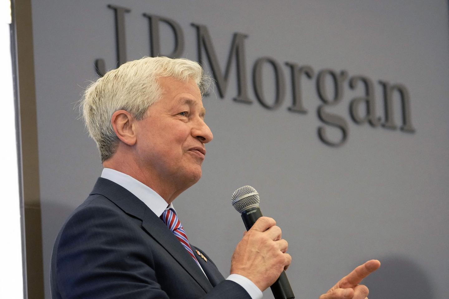 JP Morgan CEO Jamie Dimon gives a speech d