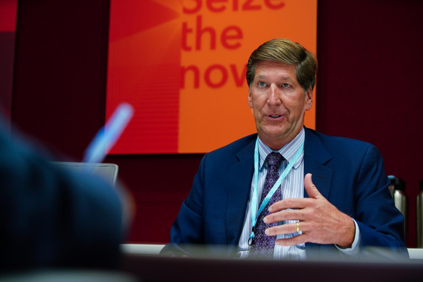 Bruce Van Saun, chief executive officer of Citizens Financial Group, speaks during an interview in New York, U.S., on Thursday, March 24, 2022. Citizens Financial Group will continue to lower overdraft fees and will be less aggressive on deals in 2022, Van Saun said. Photographer: Christopher Goodney/Bloomberg via Getty Images