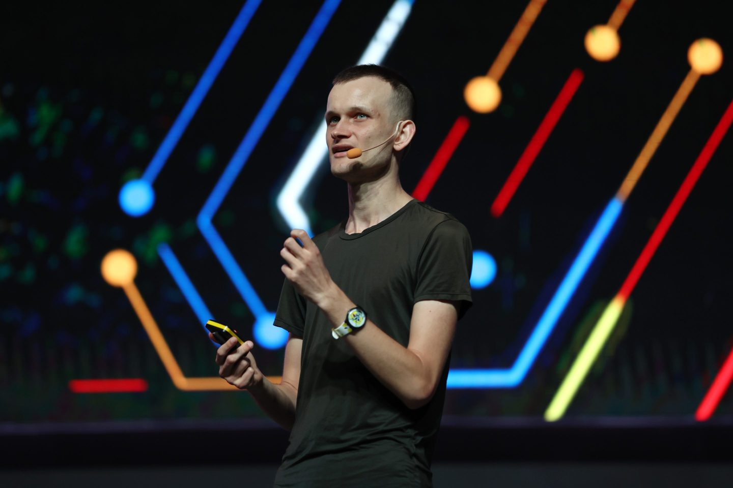 Vitalik Buterin, co-founder of Ethereum, speaks during the Singapore FinTech Festival in Singapore, on Nov. 3, 2022.