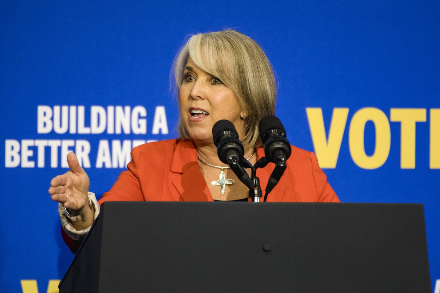 Michelle Lujan Grisham, governor of New Mexico, speaks during a New Mexico Democrats rally with US President Joe Biden in Albuquerque, New Mexico, US, on Thursday, Nov. 3, 2022.