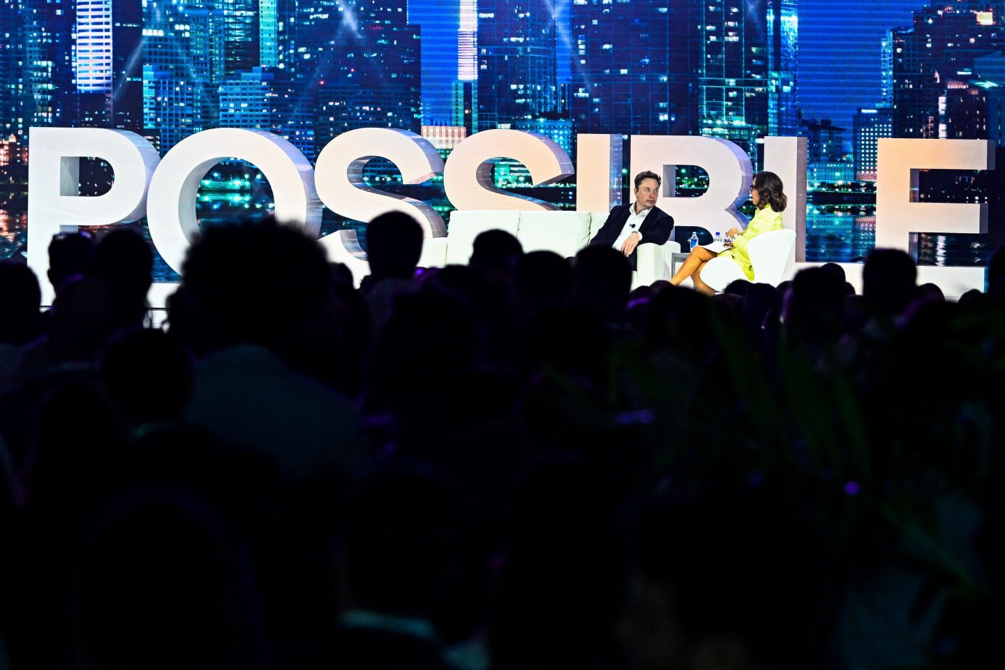 Twitter CEO Elon Musk being interviewed last month by Linda Yaccarino, who we now know will succeed him.