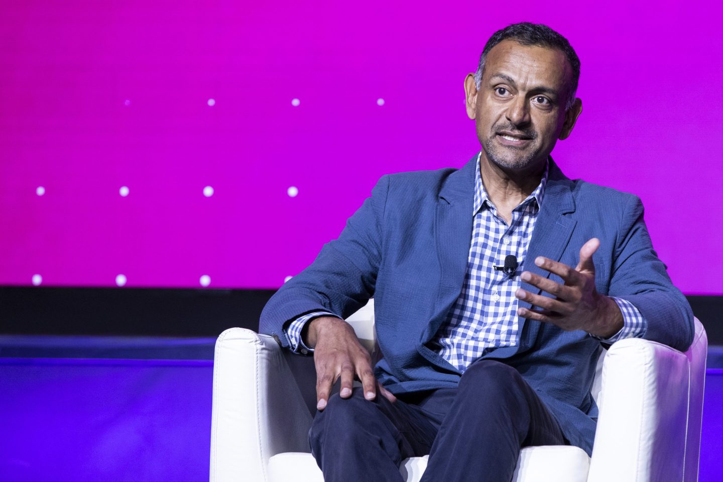 Paul Grewal, chief legal officer of Coinbase, speaks during the CoinDesk 2023 Consensus Festival.