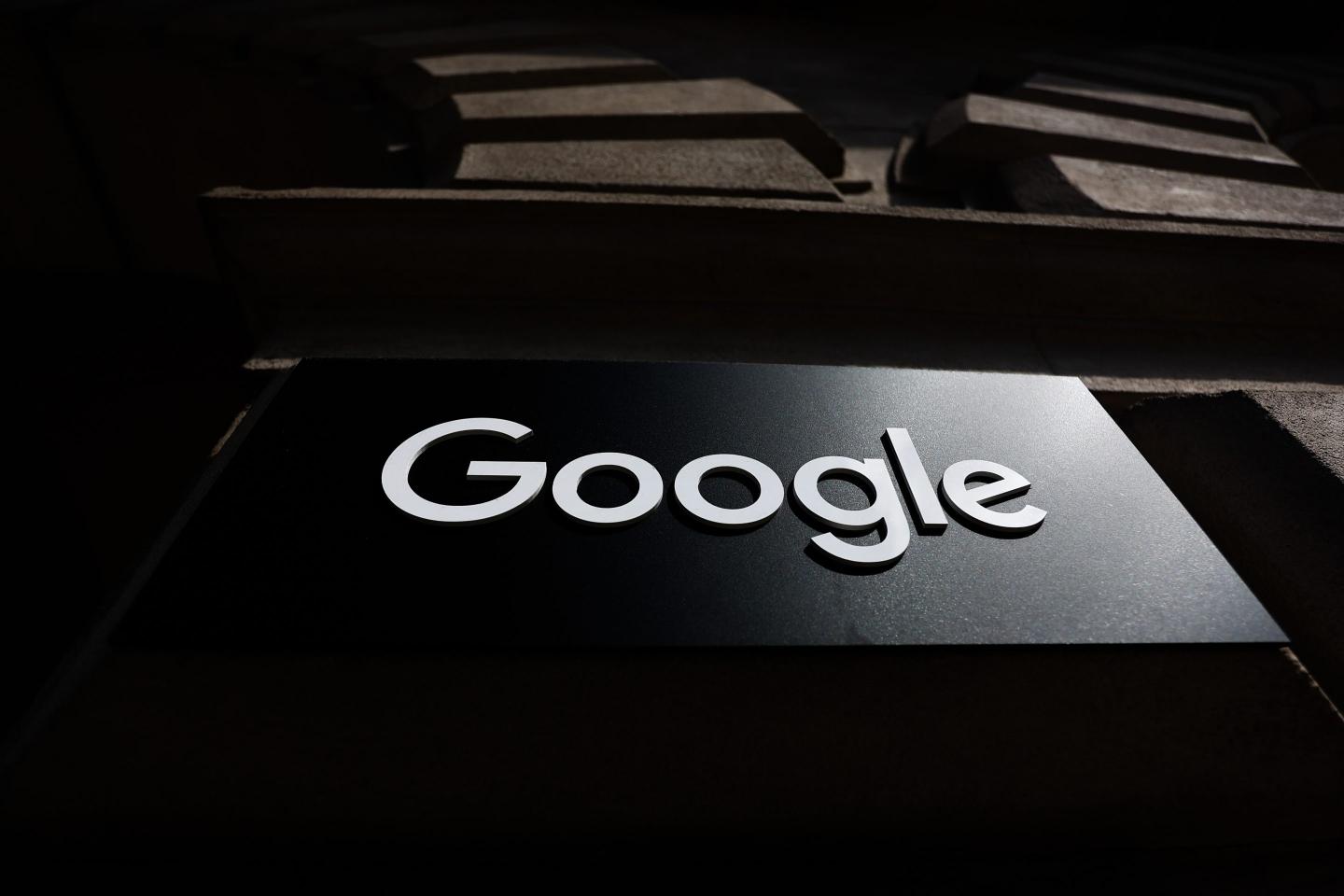Google logo is seen on a building in Krakow, Poland on May 4, 2023.