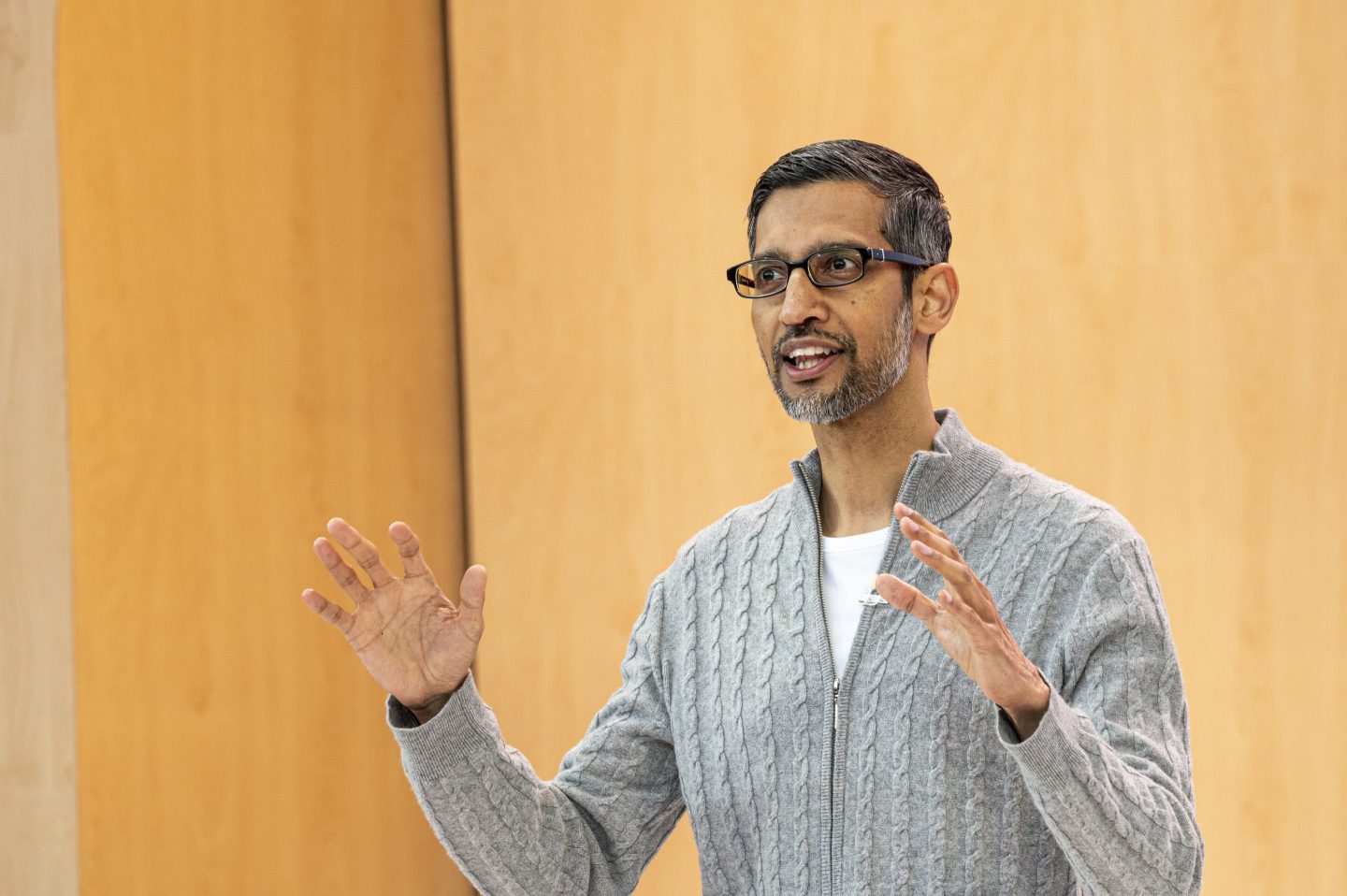 Sundar Pichai, chief executive officer of Alphabet Inc., during the Google I/O Developers Conference in Mountain View, California on May 10, 2023. 