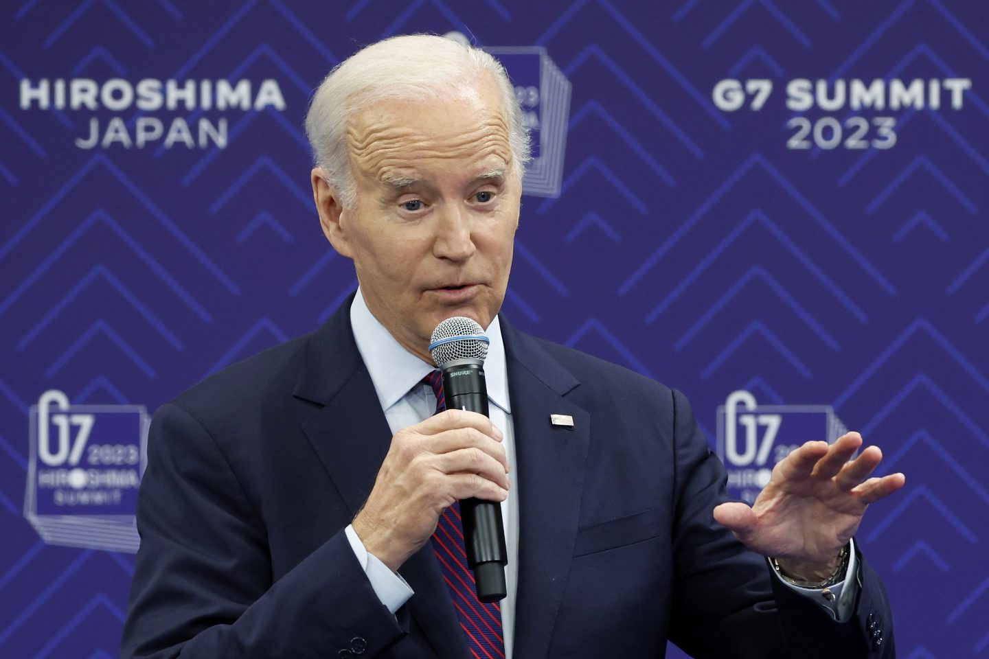 Biden speaks during a news conference following the final day of the G7 summit.