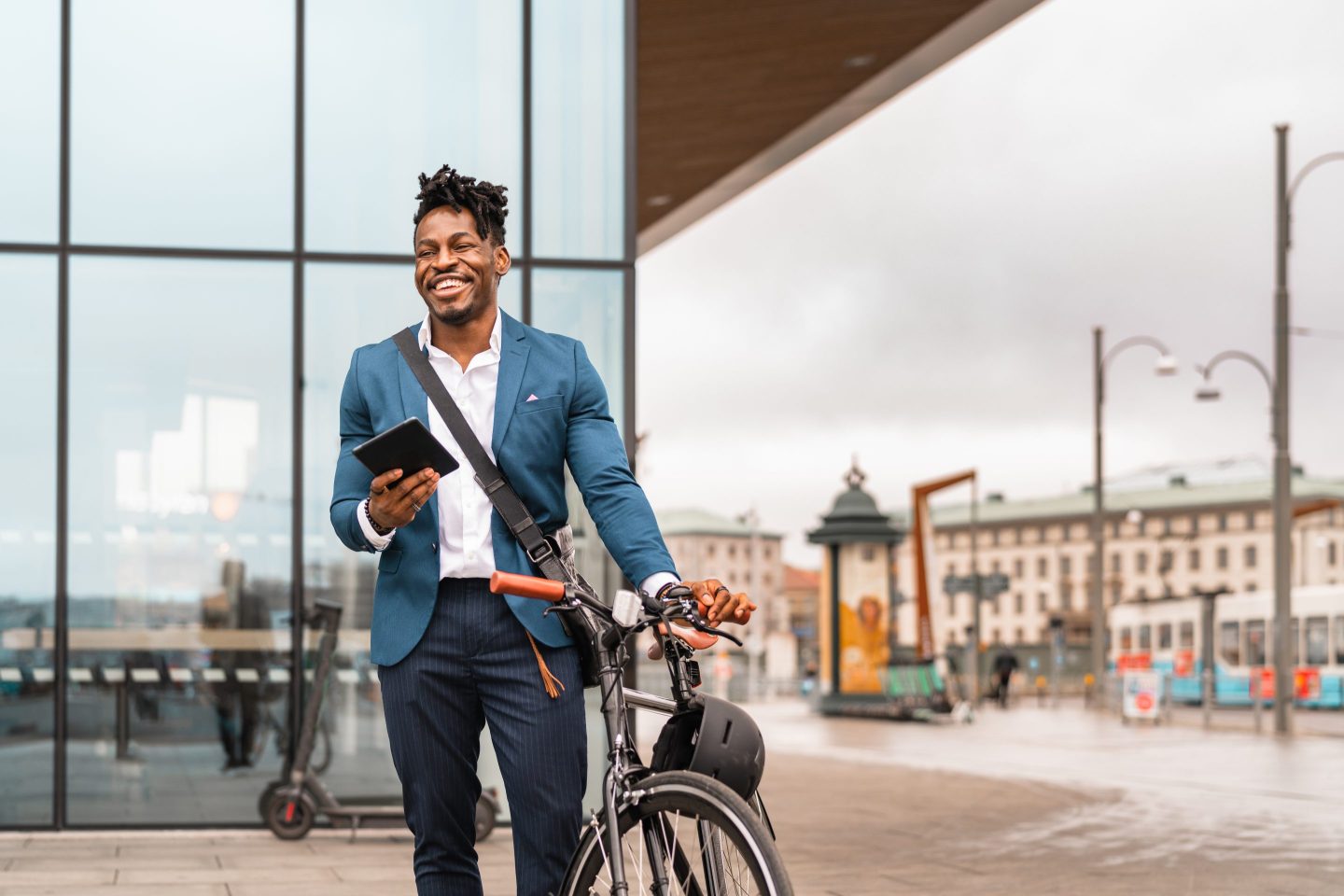 Cycling to work and checking emails on the move