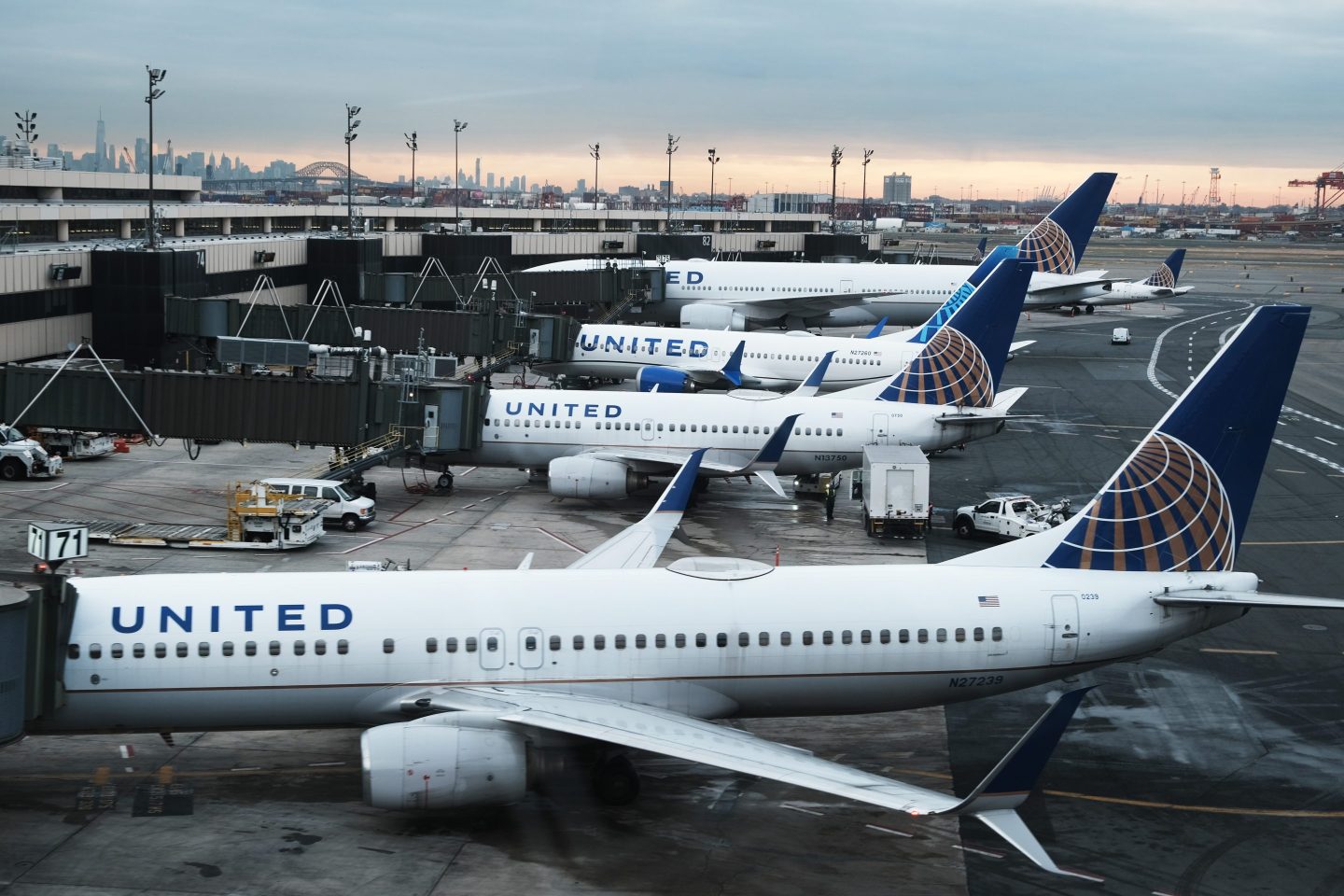 United Airlines planes sit on the runway at Newark Liberty International Airport on November 30, 2021 in Newark, New Jersey.