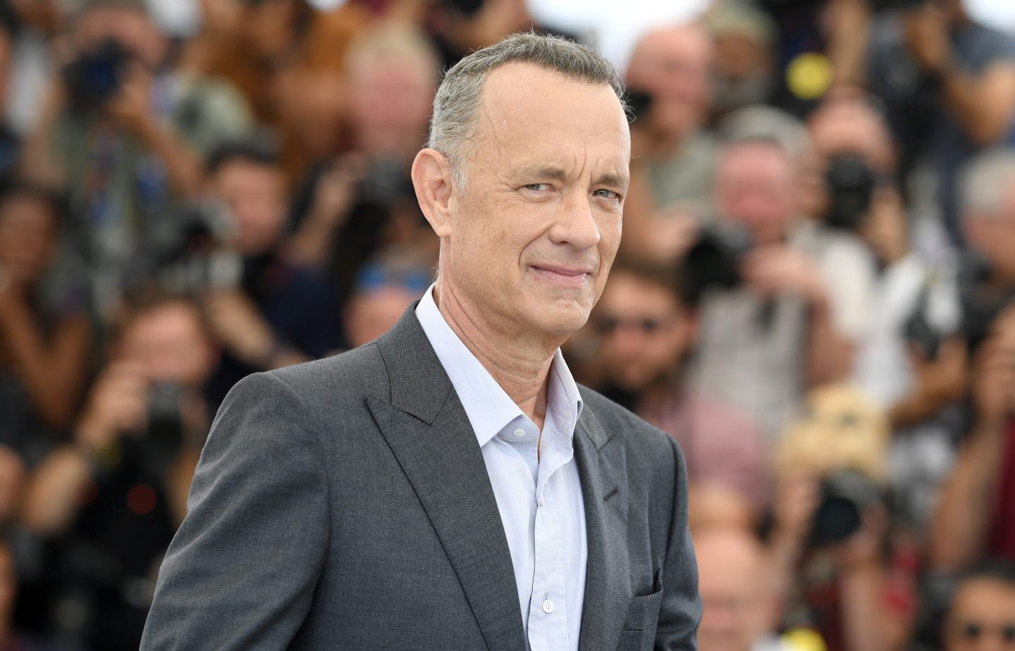 Tom Hanks attends the photocall for "Elvis" during the 75th annual Cannes film festival at Palais des Festivals on May 26, 2022 in Cannes, France.